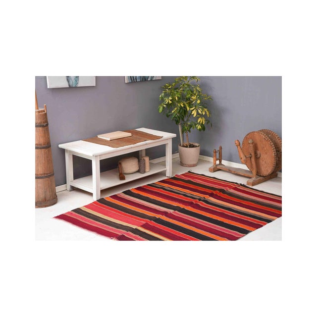 Vintage Striped Turkish Kilim Rug - 5`0" X 6`1" For Sale In Los Angeles - Image 6 of 6