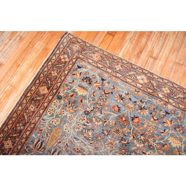 Persian Early 20th Century Blue Square Sarouk Farahan Small Rug - 3'11" x 4'3" For Sale - Image 3 of 9