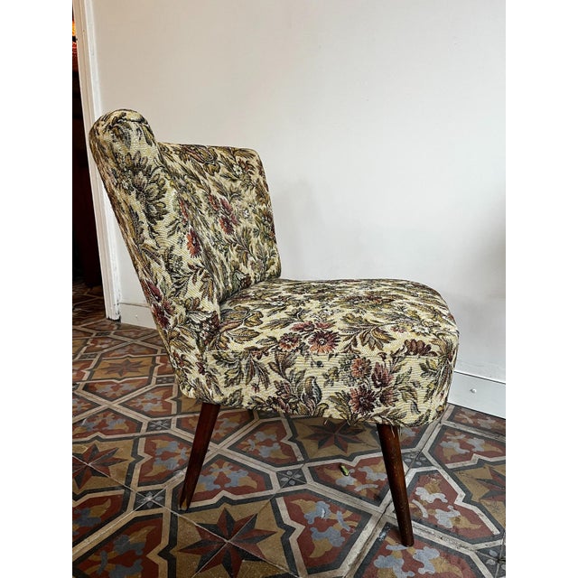 Cocktail Lounge Chair with Floral Upholstery, 1960s For Sale - Image 3 of 11