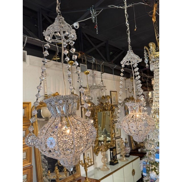 Traditional Vintage Italian Beaded Crystal Pendant Chandeliers For Sale - Image 3 of 8