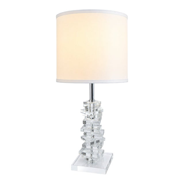 Art Deco Table Lamp Stacked Geometric Crystal Cubes For Sale