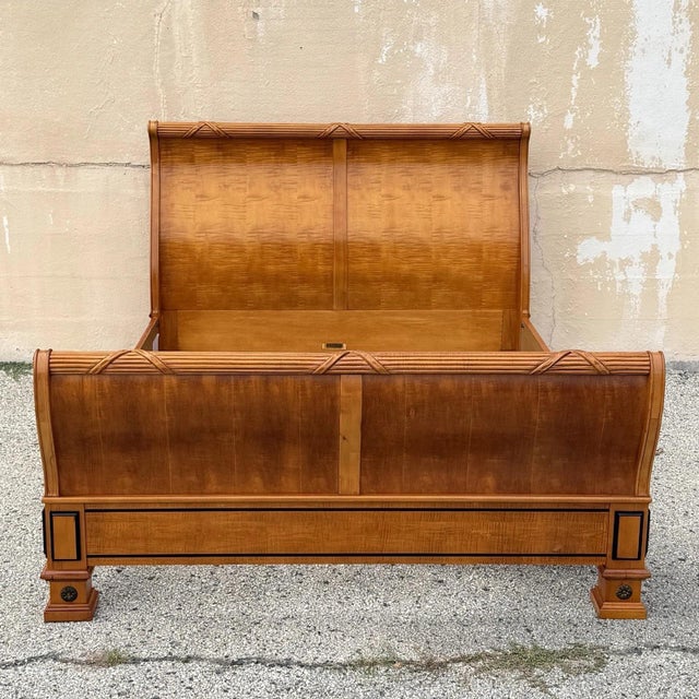 Thomasville Grand Classics Neoclassical French Empire Style Queen Size Maple Wood Sleigh Bed Frame. Circa Late 20th...