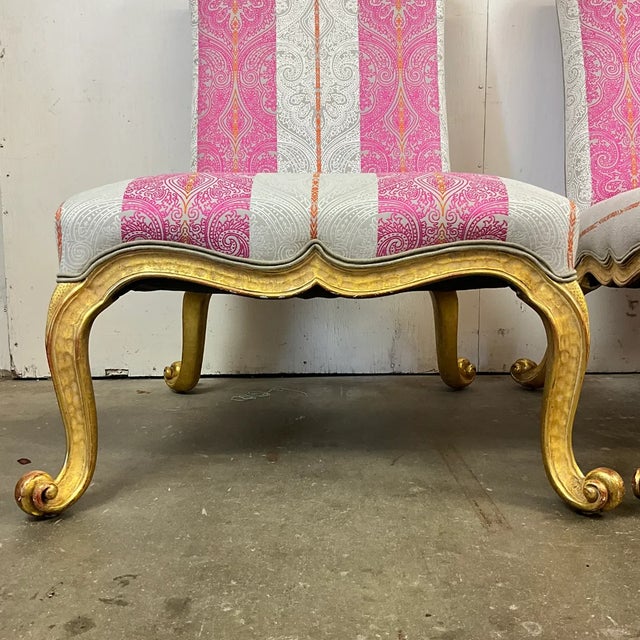 Late 20th Century Pair Giltwood Kent Form Accent Chairs Newly Upholstered in Clarke & Clarke Designer Fabric For Sale - Image 11 of 15