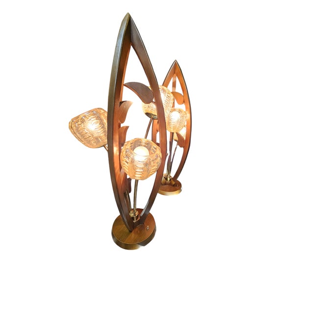 1960s Vintage Mid-Century Modern Walnut Tulip Table Lamps - a Pair For Sale - Image 5 of 7