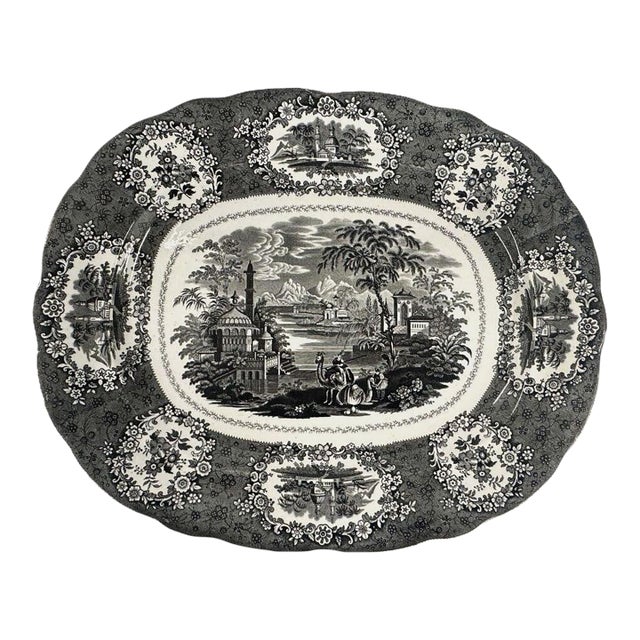 Mid 19th Century Ridgway "Oriental" Black-Print Platter - England -1834-54 For Sale