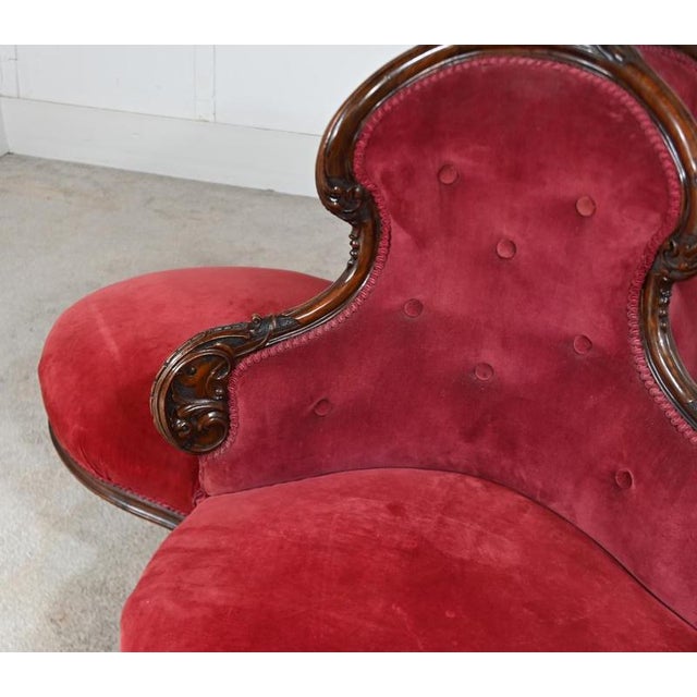 Victorian Conversation Seat Settee Couch Tete-a-Tete in Mahogany, 1860 For Sale - Image 3 of 8