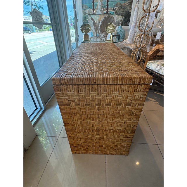 Wood Vintage Coastal Italian Wrapped Woven Rattan Cane Wicker Desk Drawers & Chair For Sale - Image 7 of 12