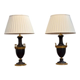 Pair of Empire Style Patinated Bronze Urn Lamps For Sale
