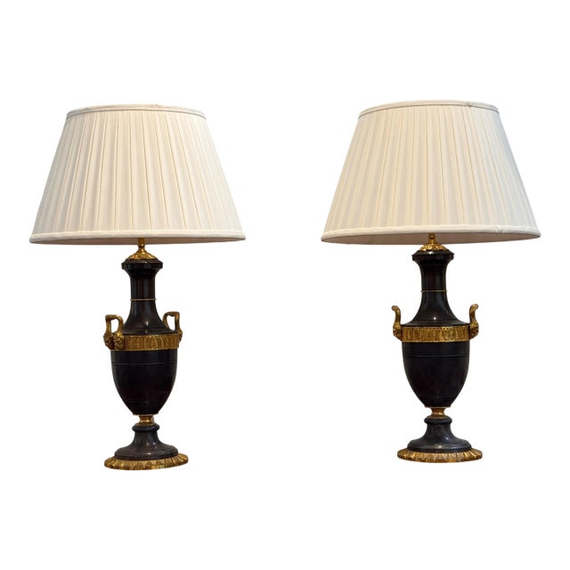 Pair of Empire Style Patinated Bronze Urn Lamps For Sale