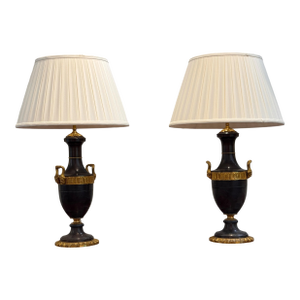 Pair of Empire Style Patinated Bronze Urn Lamps