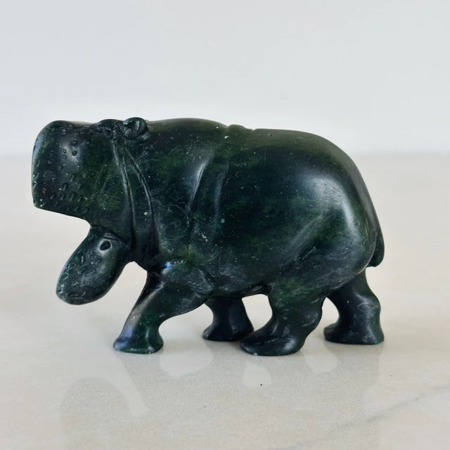 Mid-Century Hand Carved African Hippo of Green Verdite / Malachite Stone For Sale - Image 4 of 8
