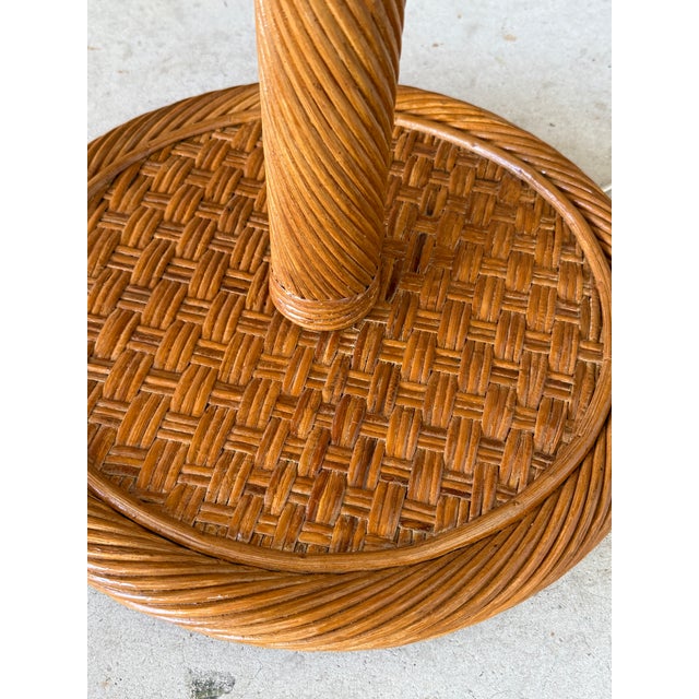 Mid-20th Century Coastal Twist Rattan Floor Lamp With Two-Tier Table and New Shade For Sale - Image 10 of 12
