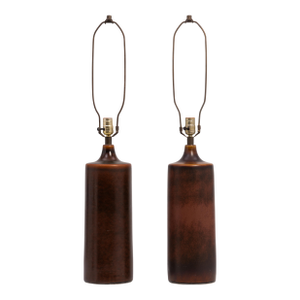 Lotte and Gunnar Bostlund Brown Cylindrical Table Lamps Model 1700 Marked a Pair