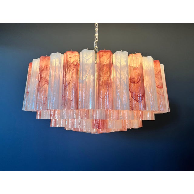 Large Murano Glass Chandelier with Pink and White Alabaster Glass Tube, 1990s For Sale - Image 15 of 18