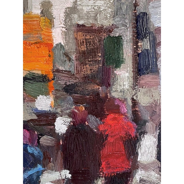 Eastside by Jim Beckner | Oil on panel City street scene with people walking in the rain. For Sale - Image 4 of 4