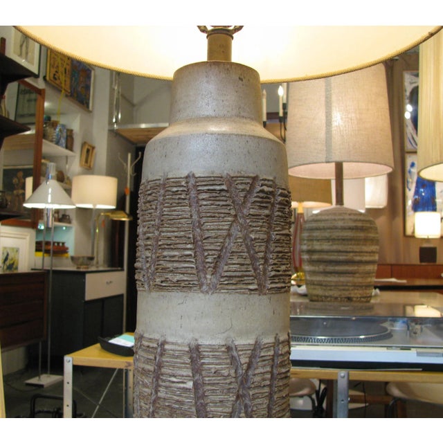 Design Technics Lee Rosen for Design Technics Textured Ceramic Cylindrical Lamp With Shade For Sale - Image 4 of 6