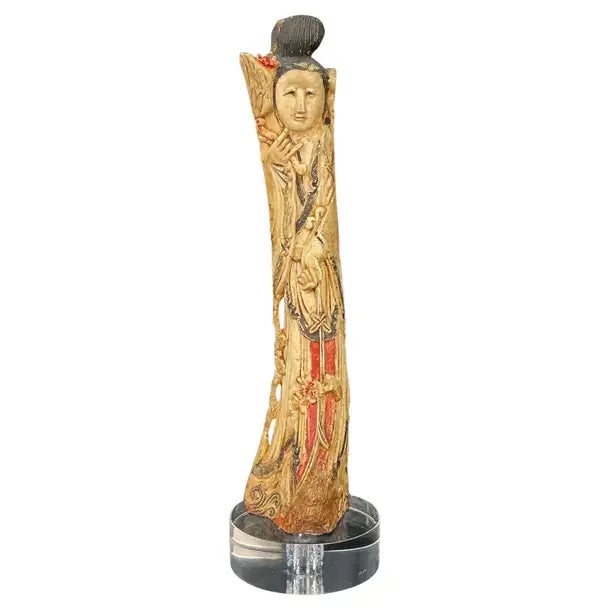 Off-white Chinese Stained and Carved Bone Ancestral Figures, a Pair For Sale - Image 8 of 11