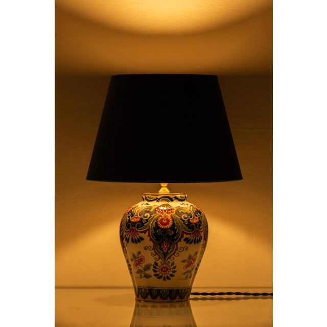 Vintage Delft Chinoiserie Table Lamps with Velvet Shades from Royal Tichelaar Makkum, 1940s-1960s, Set of 2 For Sale - Image 15 of 16