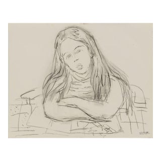 Manfred Schwartz Portrait of a Woman Charcoal For Sale