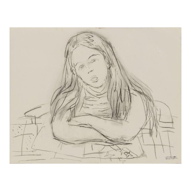 Manfred Schwartz Portrait of a Woman Charcoal For Sale