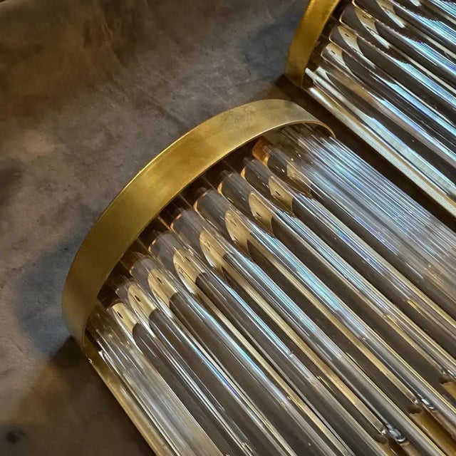 Two Sciolari Style Mid-Century Modern Brass and Glass Italian Wall Sconces For Sale - Image 12 of 12