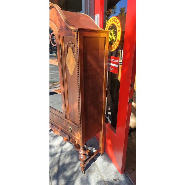American 1920s Antique Walnut Spanish Revival China Cabinet Bookcase For Sale - Image 3 of 10