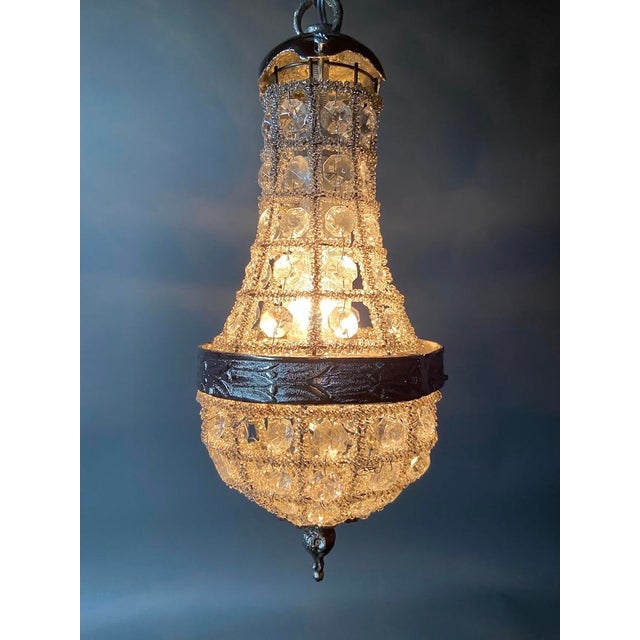 1980s 1980s French Louis XVI Silver Bronze Basket Chandelier 1Pc For Sale - Image 5 of 8