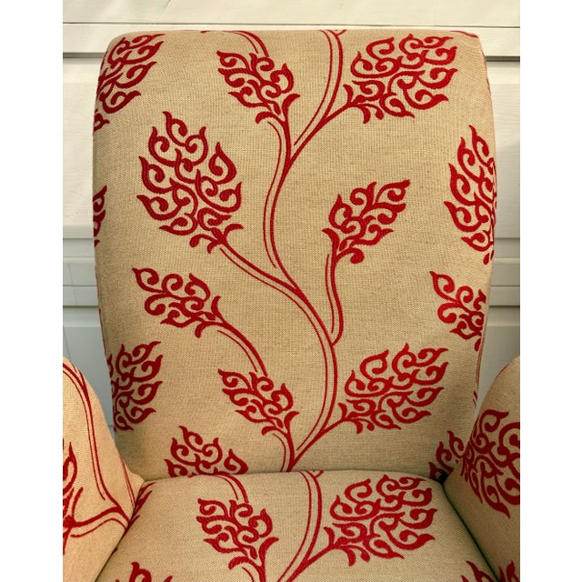 Mid 20th Century Pair of Vintage Skirted Swan Arm Chairs With Red Embroidered Textile For Sale - Image 5 of 15