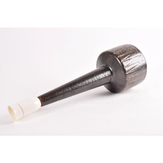 1960s Mid-Century Danish Brown Glazed and Striped Ceramic Table Lamp from Palshus, 1960s For Sale - Image 5 of 12