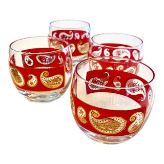 1960s Culver Mid-Century Modern Paisley Roly Poly Cocktail Glasses- Set of 4 For Sale