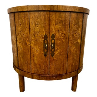 1960's Inlay Burl-Wood Drum End Table For Sale