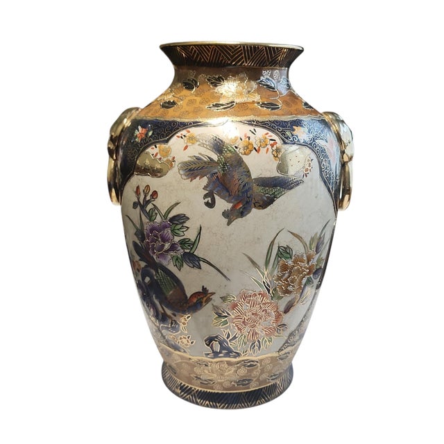 Chinoiserie Mid 20th Century Chinese Satsuma Large Twin Handled Vase For Sale - Image 3 of 7