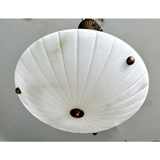 French Vintage Directoire Style French Alabaster Pendant Chandelier For Sale - Image 3 of 17