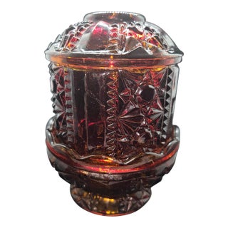 Vintage Indiana Glass Large Ruby Red Stars & Bars Fairy Lamp. For Sale