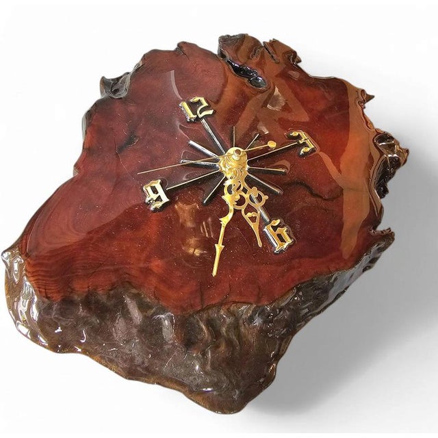 Dark Stained Resin-Coated Wood Tree Slab Clock from Macy's, 1980s For Sale - Image 15 of 15