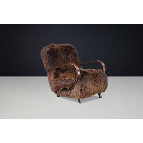 Dutch Sheepskin and Bentwood Lounge Chair from Jindřich Halabala, 1940s For Sale - Image 6 of 13