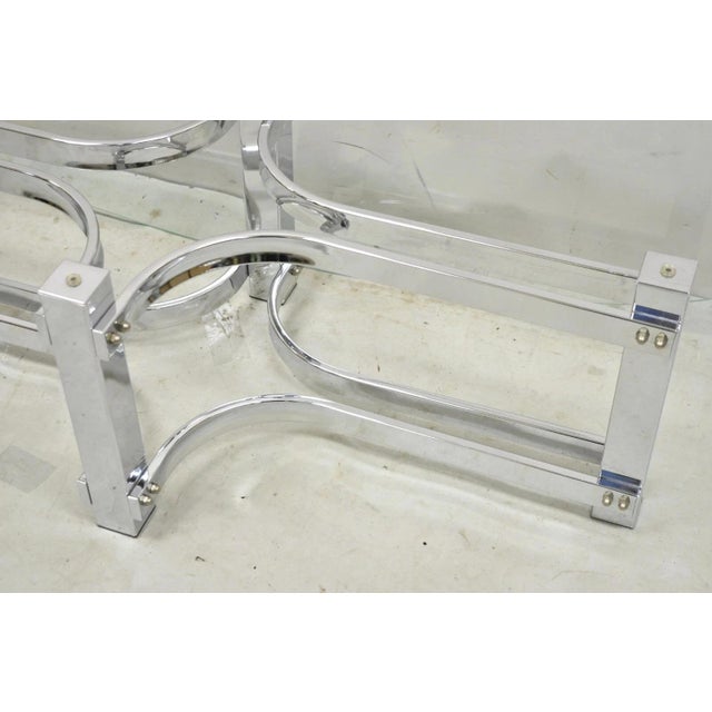Vintage Mid Century Modern Oval Glass Top Sculptural Chrome Frame Coffee Table For Sale In Philadelphia - Image 6 of 10