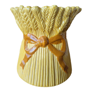 Vintage Ceramic Sheaf of Wheat Golden Planter Pot Vase Vessel