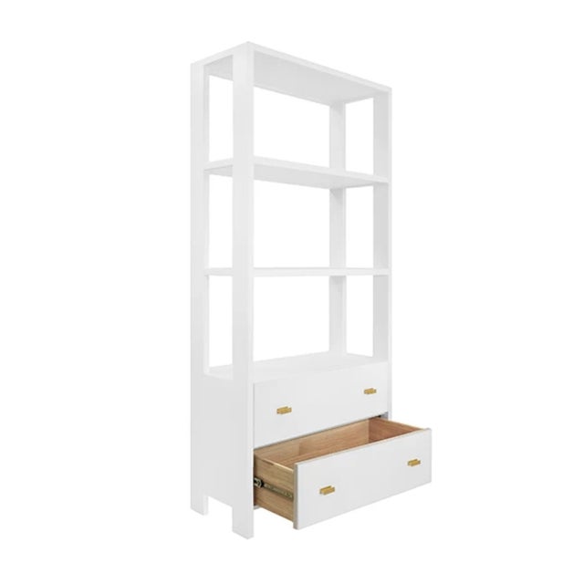 Contemporary Matthew Izzo Home Davie Fluted Matte White and Antique Brass Two Drawer Etagere For Sale - Image 3 of 7