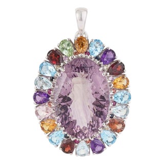 Ornate Victorian Style Multi-Gemstone Pendant in 925 Sterling Silver For Sale