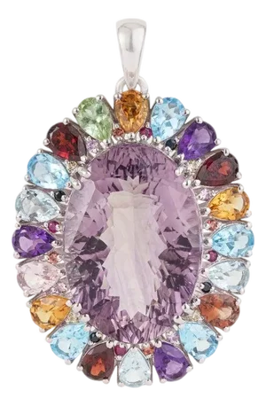 Ornate Victorian Style Multi-Gemstone Pendant in 925 Sterling Silver