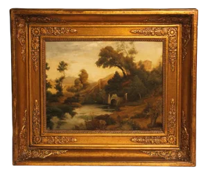 Romantic Landscape with Temple, 1800, Oil on Wood, Framed