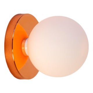 Globe Bathroom Sconce, Copper, 5in Glass Globe, by Research.Lighting, Modern, Minimalist, Contemporary, Led Wall Light For Sale