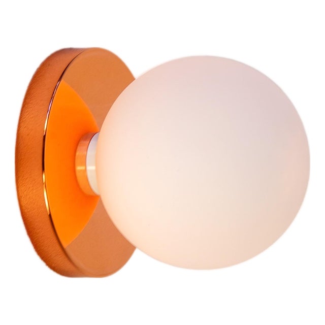 Globe Bathroom Sconce, Copper, 5in Glass Globe, by Research.Lighting, Modern, Minimalist, Contemporary, Led Wall Light For Sale