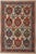 Hand-knotted Caucasian Sumak rug featuring a striking all-over geometric design on an ivory field. The composition is...