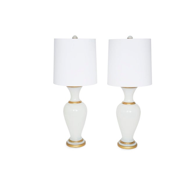 Early 20th Century Opaline Glass Gilt Gold Table Lamps - a Pair For Sale - Image 9 of 9