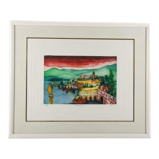 Framed Signed Amram Ebgi "Sea of Galilee" Colored Etching Artist's Proof For Sale