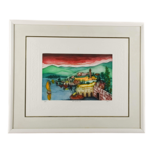 Framed Signed Amram Ebgi "Sea of Galilee" Colored Etching Artist's Proof
