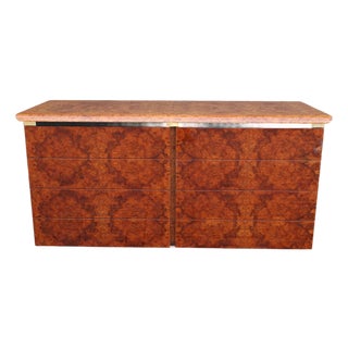 Italian Credenza in High Gloss Burl and Brass, Italy - 1970's For Sale