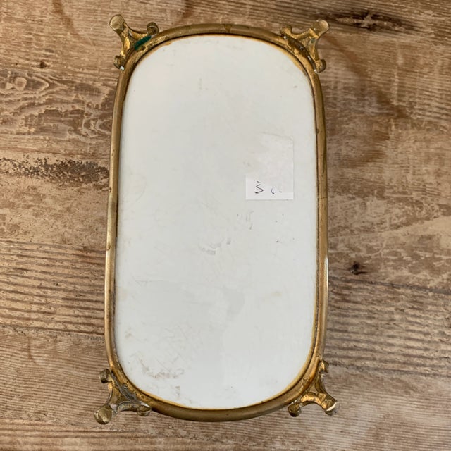 Antique French Large Handpainted Turquoise and Pink Porcelain Dresser Box For Sale - Image 10 of 12